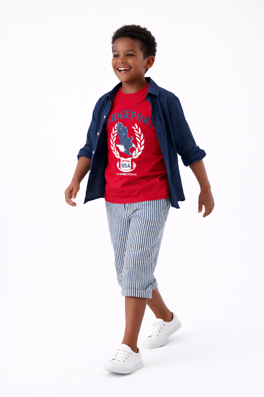 NAVY PINSTRIPE 3/4 SHORTS WITH TURN-UP HEM (8-16 YRS) - CSBJKSTRNVY10532