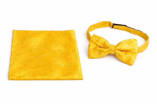 ROYAL GOLD BROCADE BOW TIE POCKET SQUARE SET -ABW290RGLD26187