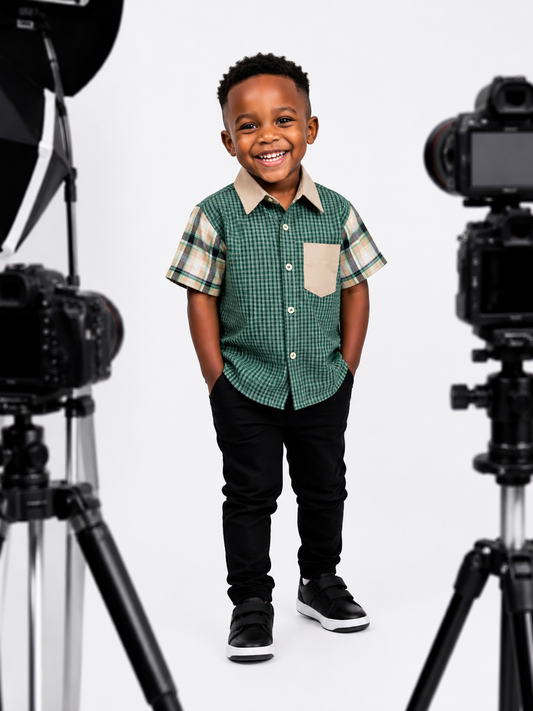 GREEN FOREST CYRUS CHECK SHORT SLEEVE SHIRT (6 MTHS-3 YRS) SMR202GRN