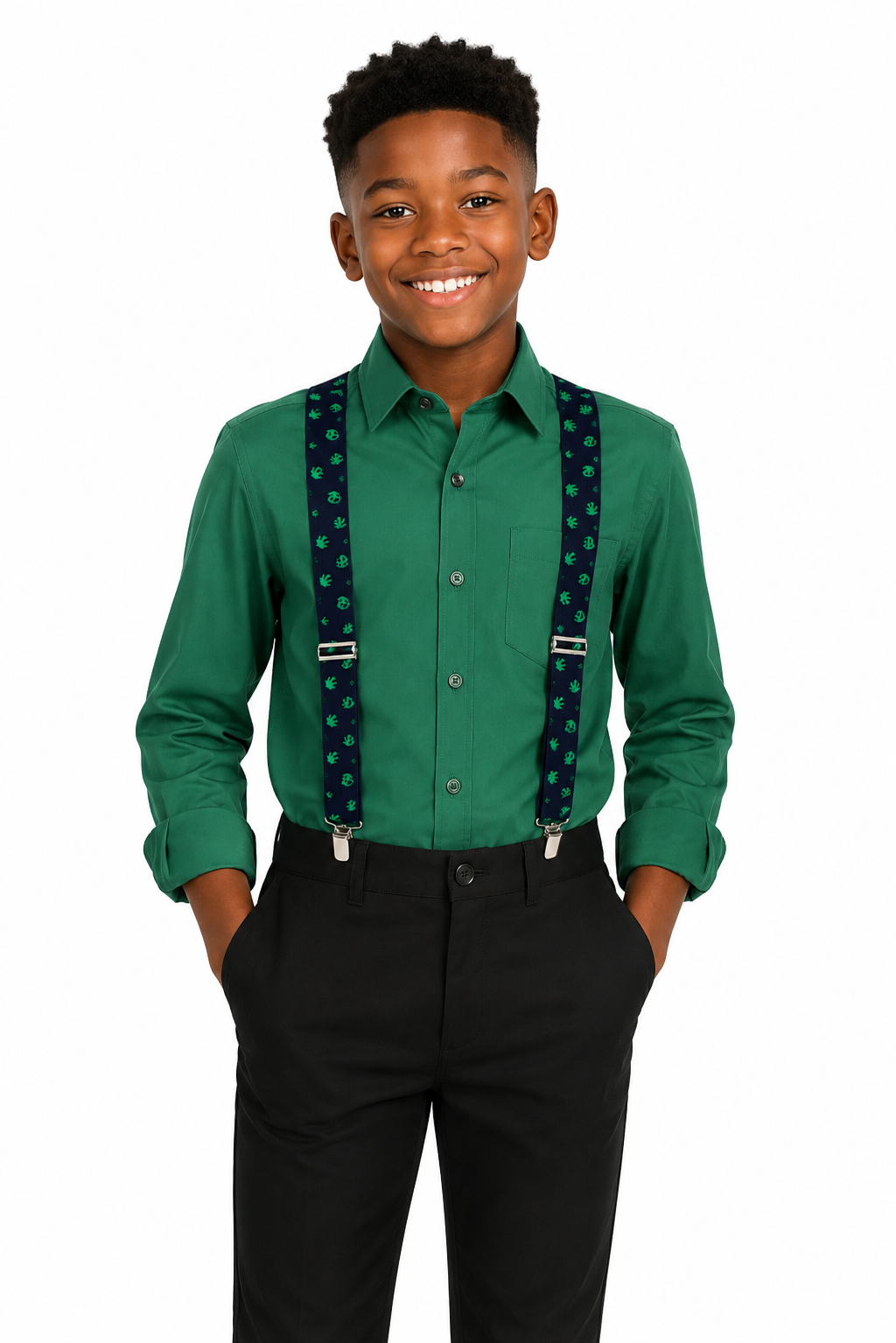 SWEET GREEN LEAF PRINT SUSPENDERS - B49MNBLKGRNLF