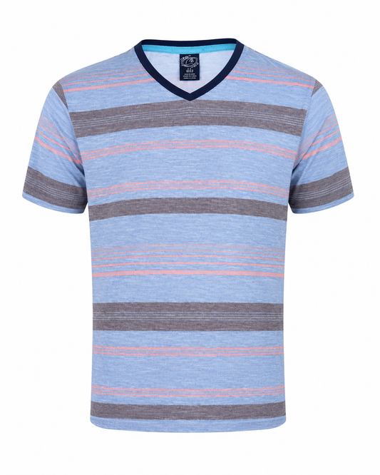 BLUE STRIPPED V NECK TEE SHIRT - WSD104