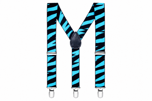BLUE ZEBRA PRINT Y BACK SUSPENDERS - B49MNBLBLK