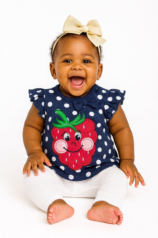 BERRY SWEET BLUE POLKA DOT FLUTTER TOP - QC10524810BL