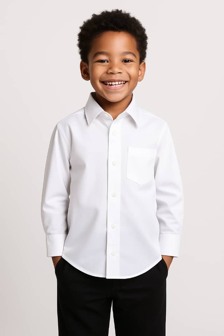 WHITE LONG SLEEVE DRESS SHIRT ( 1-18 YRS) - MSELWH980A