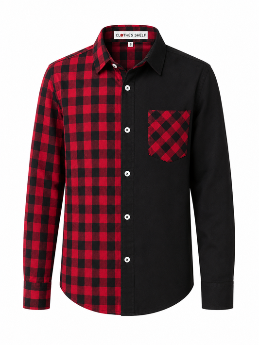 DUAL-TONE BOLD CEASER CHECK BOYS’ LONG SLEEVE SHIRT - MN32826255BLKRD 8YR -16YR
