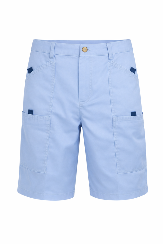 SOFT SKY BLUE CARGO SHORTS WITH NAVY BLUE ACCENT TABS (8 - 14 YRS) - MNSH101SKBL