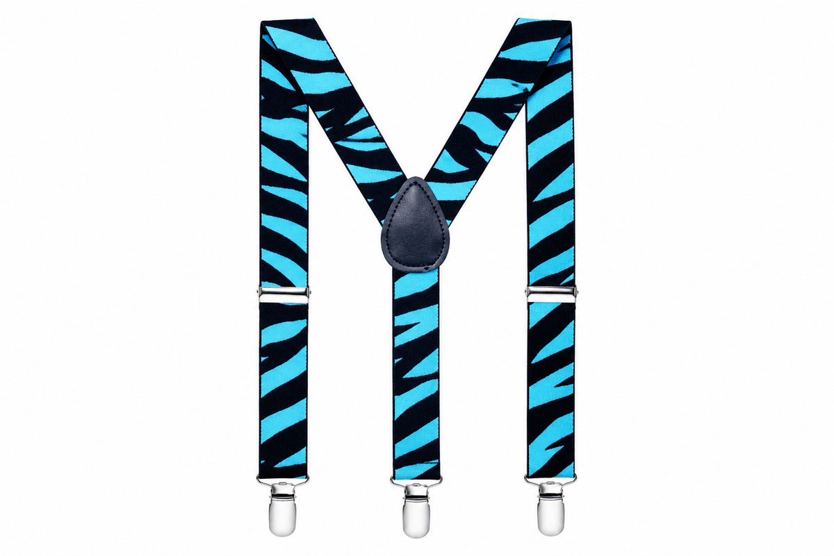 BLUE ZEBRA PRINT Y BACK SUSPENDERS - B49MNBLBLK