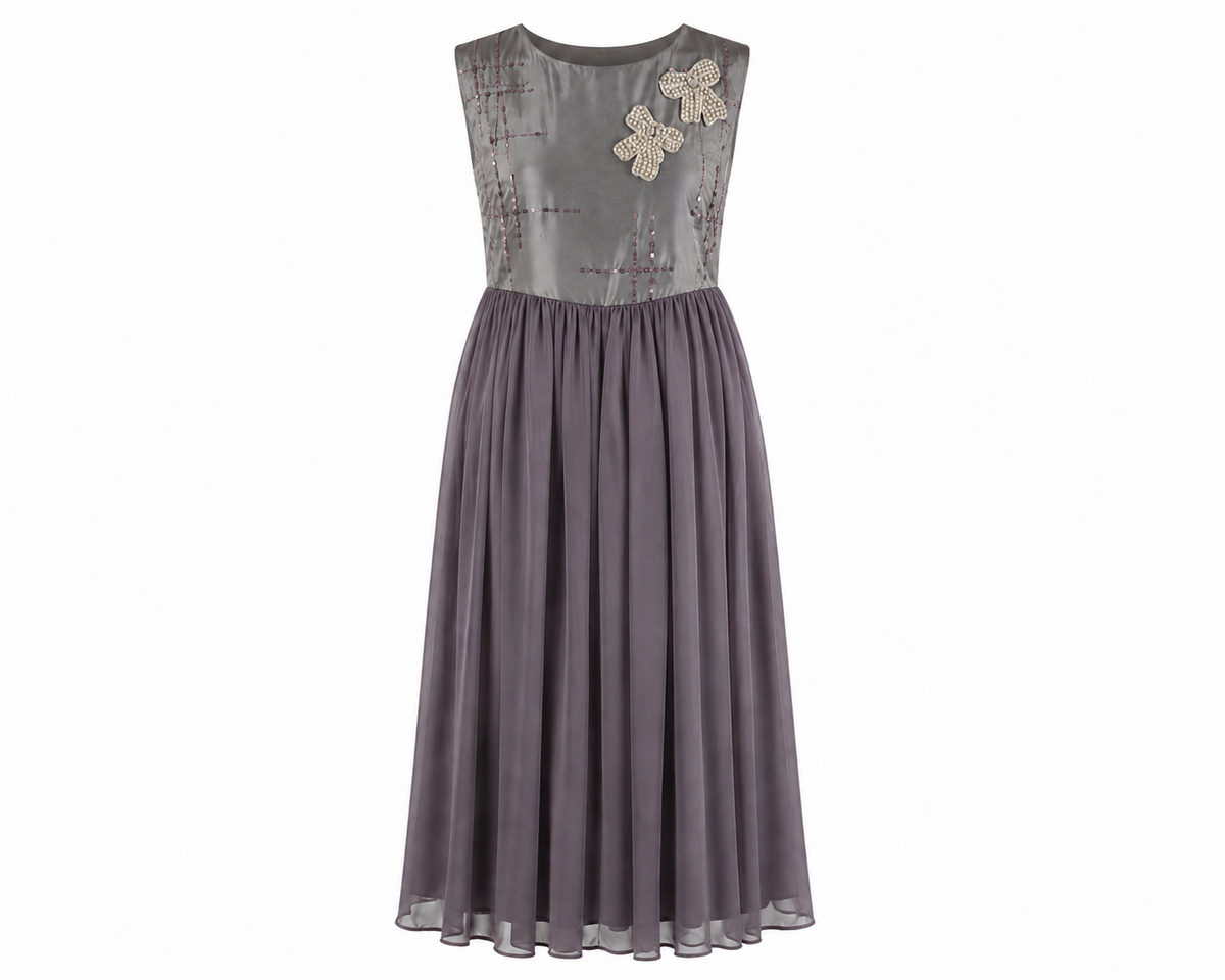 AMARA MAUVE BOW EMBELLISHED OCCASION DRESS - MS806MUVDR