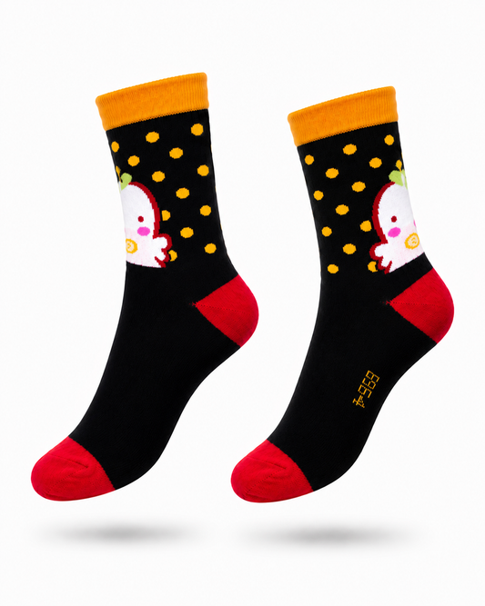 POP DOT CARTOON CREW SOCKS - MS6953BLKYLW