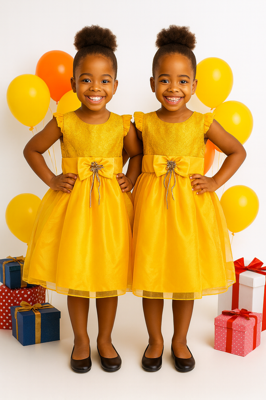 GOLDEN BLOSSOM PRINCESS PARTY DRESS - A171GYEL ( 1-6YRS)