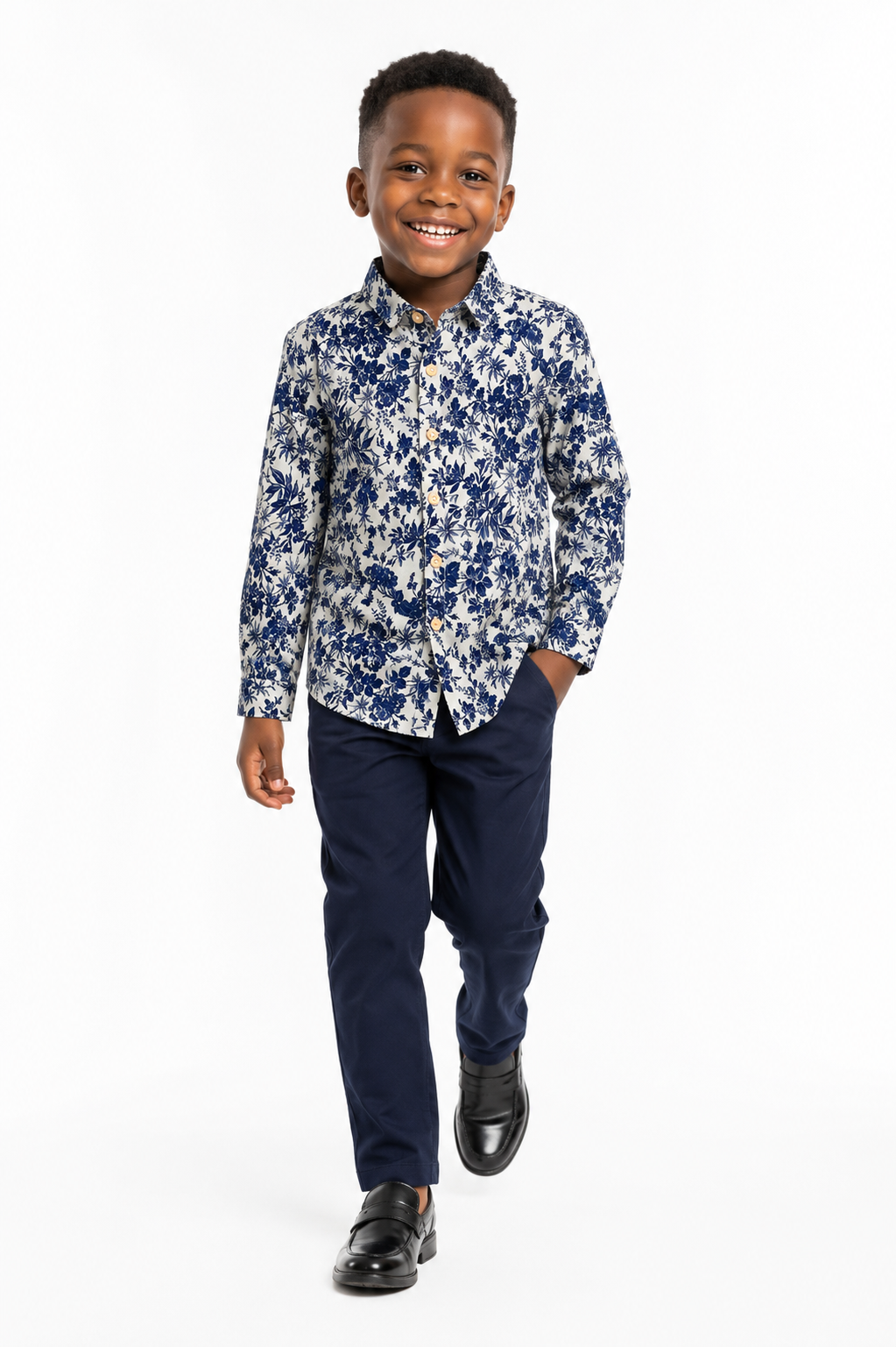 BOYS’ BLUE FLORAL LONG SLEEVE SHIRT MD1511 4-6YRS