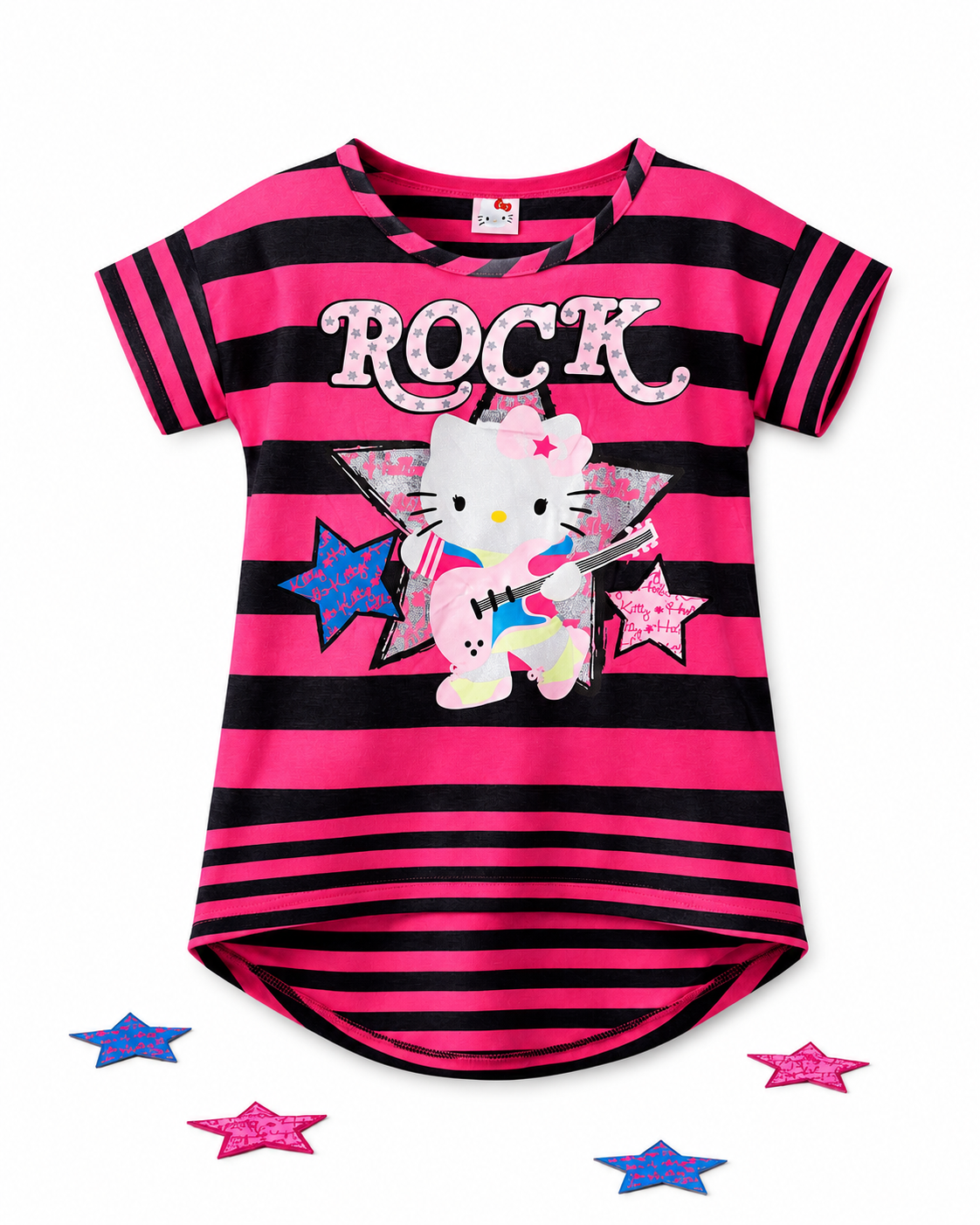 ROCK STAR KITTY HI-LO STRIPE TOP - WSD105STRPNK