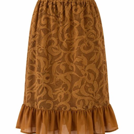 GOLDEN BLOOM SHIMMER LACE RUFFLE SKIRT - A217GLDTULS
