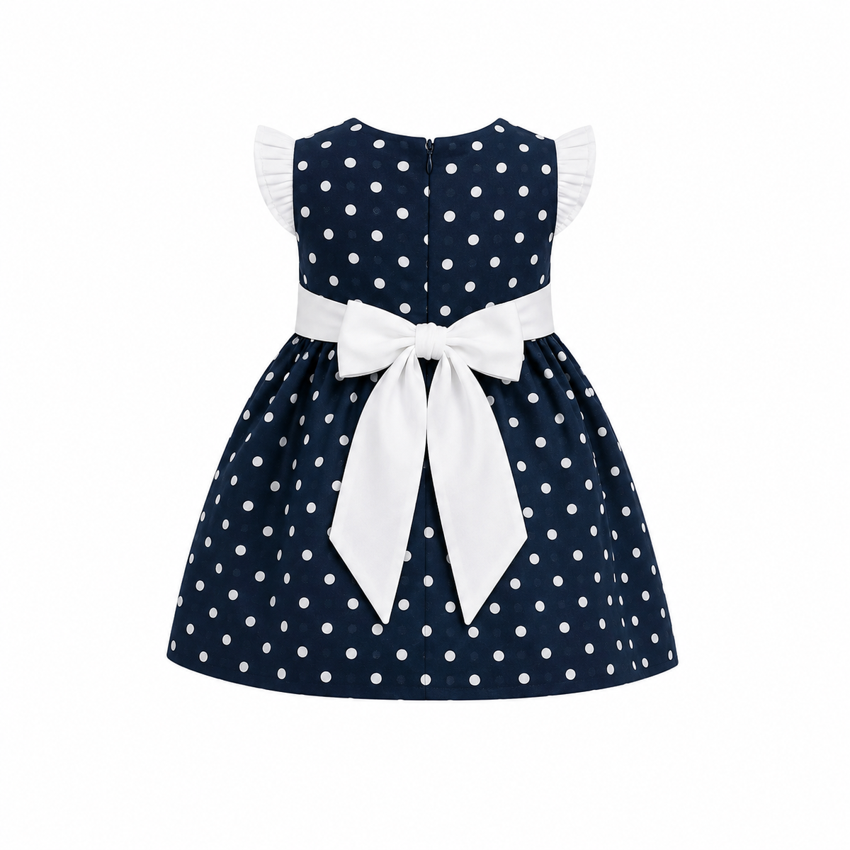 NAVY POLKA DOT BOW DRESS - ONL101NBL (6MTH-3YR)
