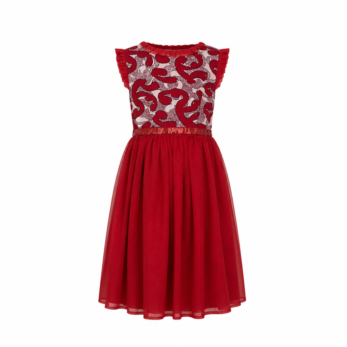 RED CARO OMA CHIFFON MIX DRESS- MN322RED 8-16YR