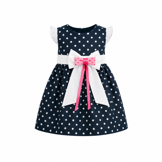 NAVY POLKA DOT BOW DRESS - ONL101NBL (6MTH-3YR)