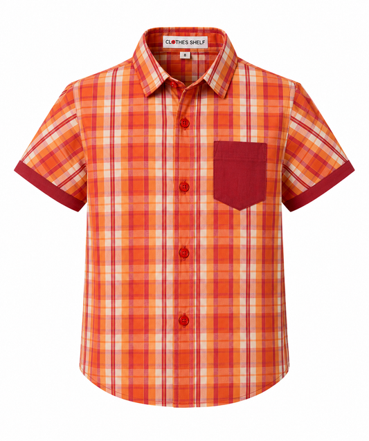 AMOS CHECK BOYS' SHORT SLEEVE SHIRT ( 1 - 8 YRS) - G7112400ORG