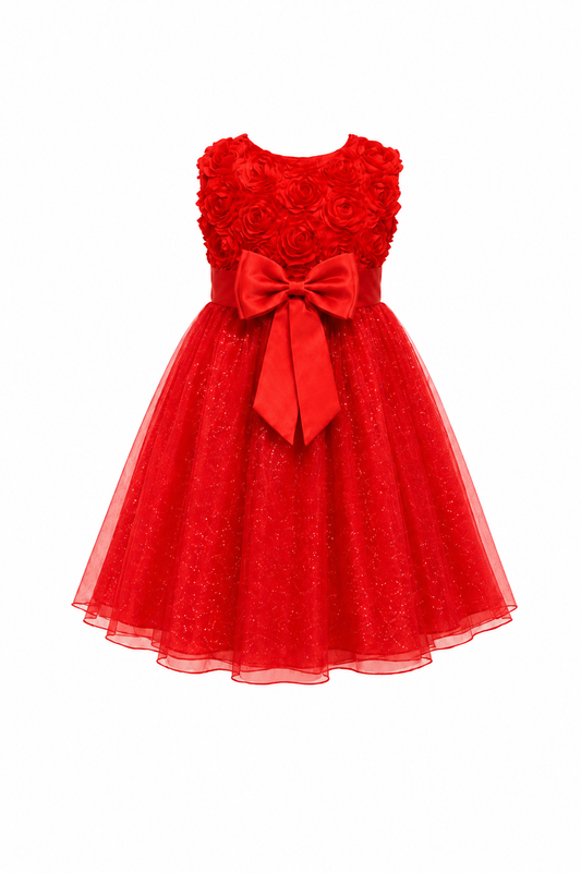 RED ROSETTE PRINCESS PARTY DRESS MSDRRED