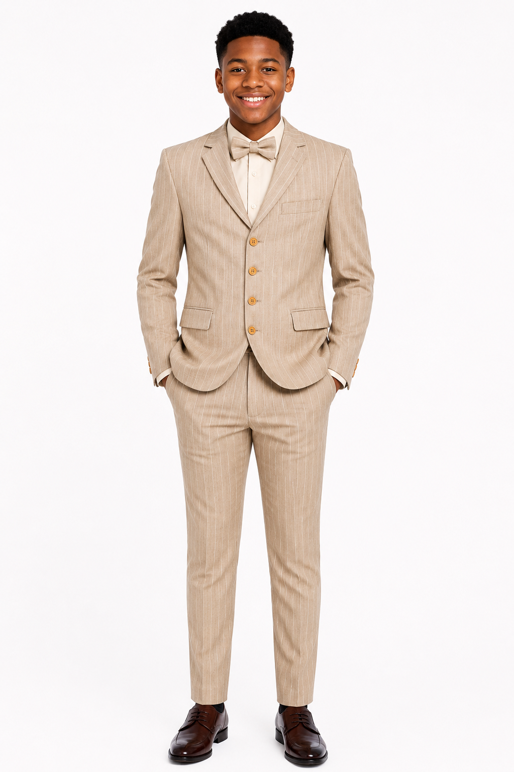 RICH CAMEL BROWN CENARIO BOYS' 3PC SUIT - MD3000CMBRN  10-16YRS