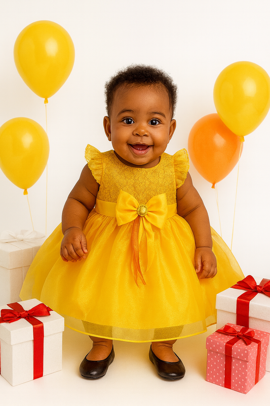 GOLDEN PETAL BLOOM PARTY DRESS - A172BGYEL (0-3YRS)