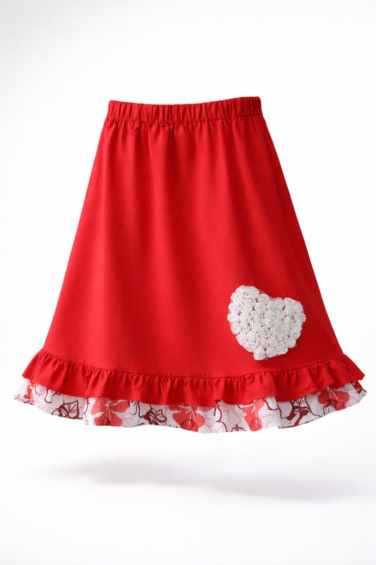 RED OREOLUWA ROSSETTE HEART CHARM SKIRT (8-16 YR) - C440CHRD