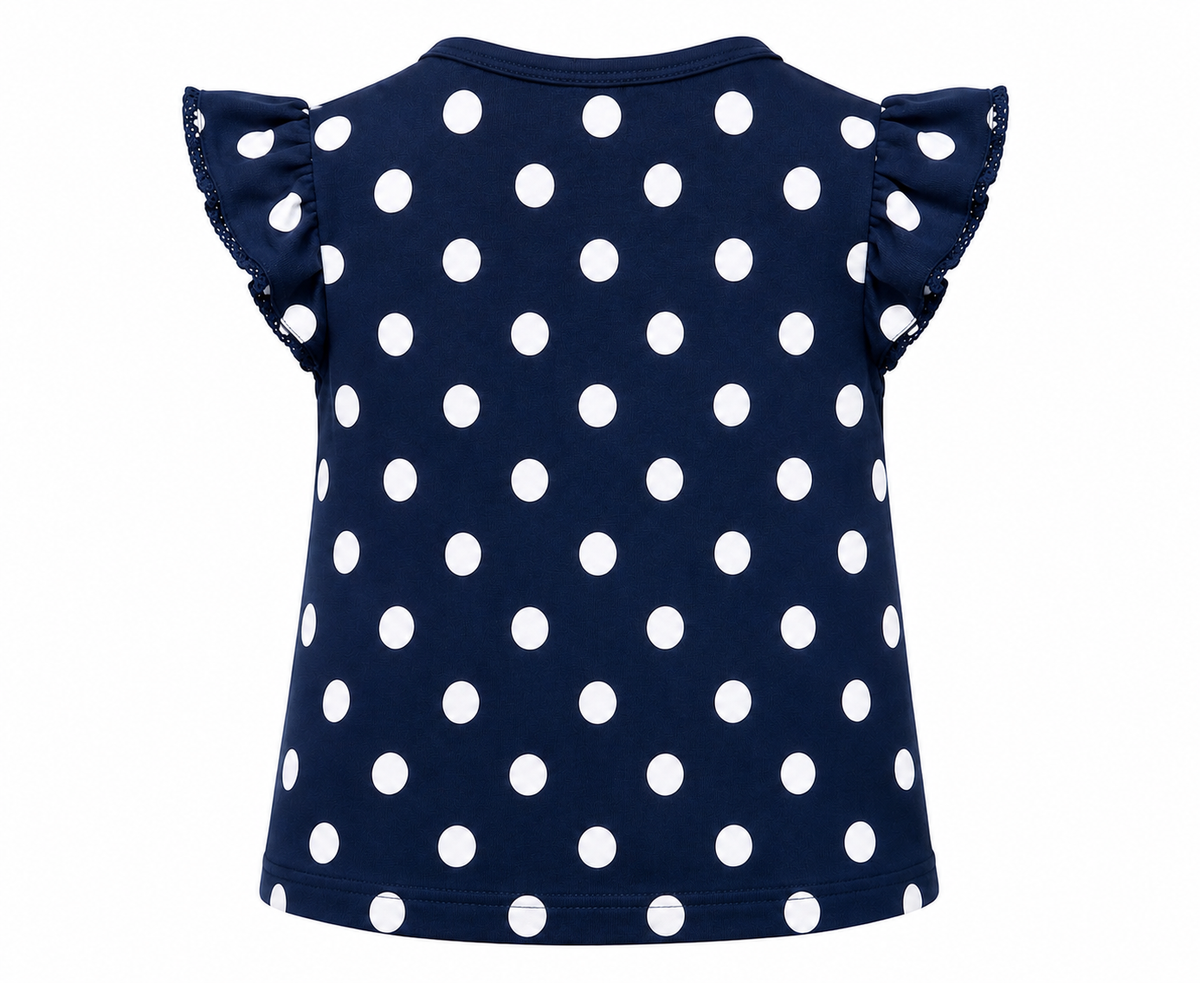 BERRY SWEET BLUE POLKA DOT FLUTTER TOP - QC10524810BL
