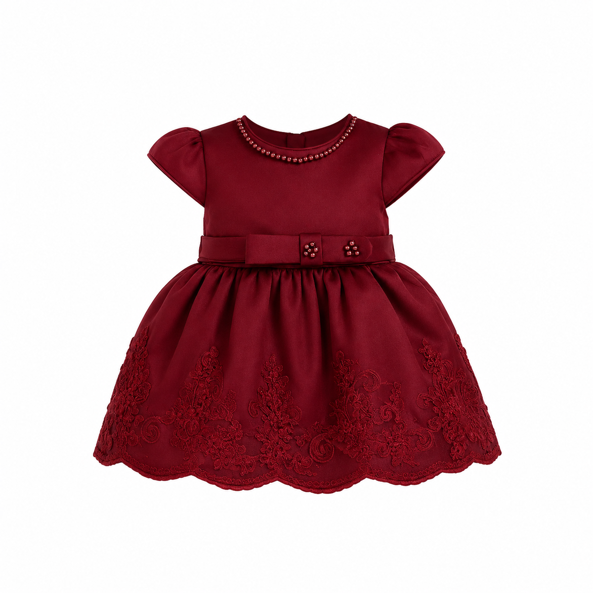 CARA BEADED DRESS BURGUNDY MD055BDY 0MTH-2YR