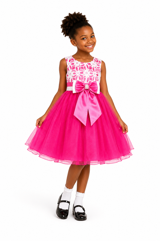 FUCHSIA PINK TISSUE PARTY DRESS SMS819FPNK 12MTH-6YRS