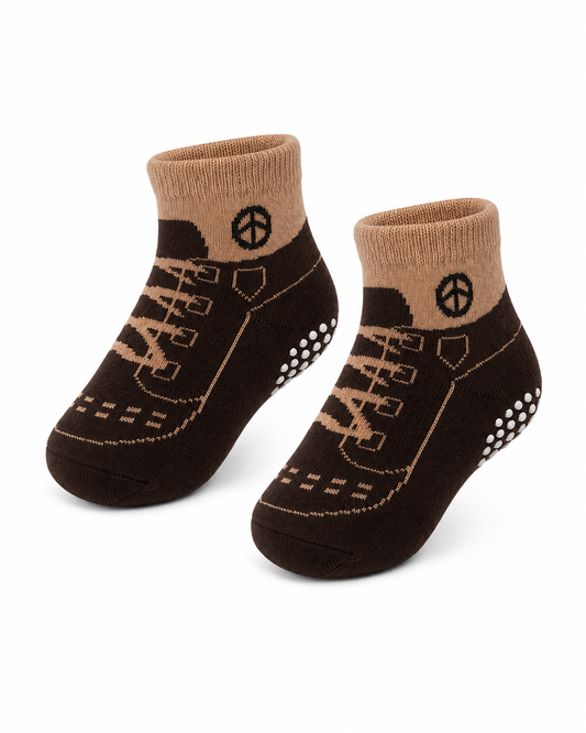 DARK COFFEE BROWN MINI EXPLORER GRIP KNIT SOCKS - L1125CFBR