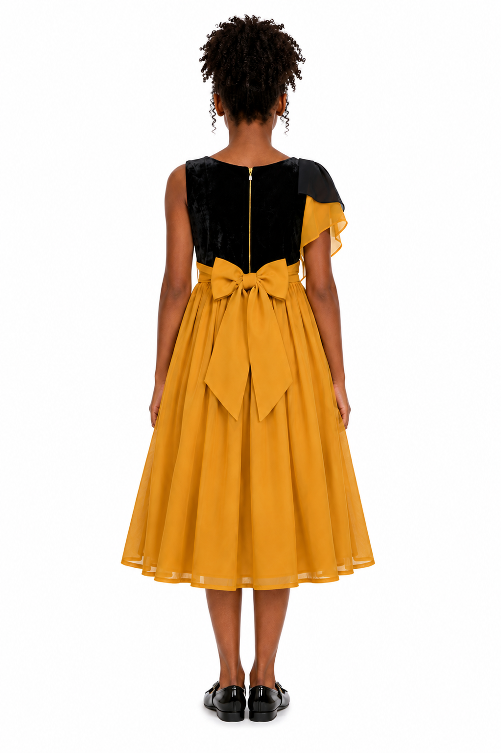 MUSTARD & BLACK LACE OCCASION DRESS- 385MBLC  3-16YRS