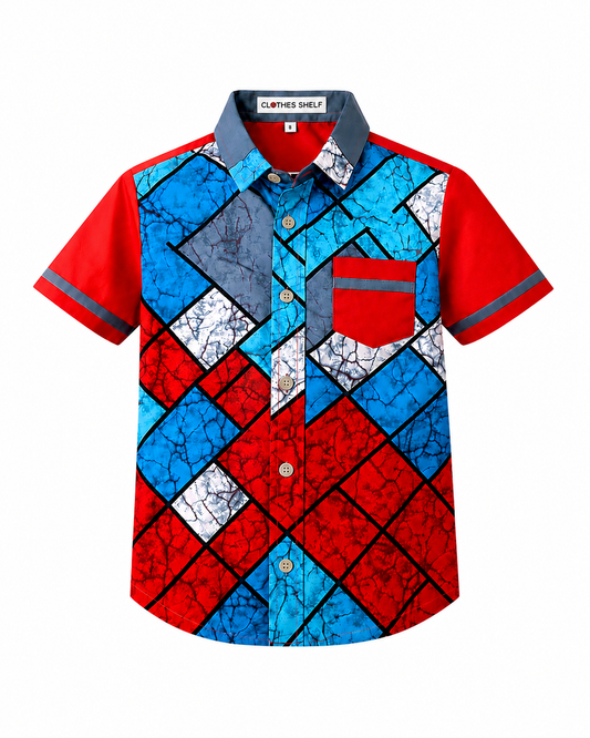 TEJIRI BOLD ANKARA PATCH SHIRT: OMBSR100 3-6YRS