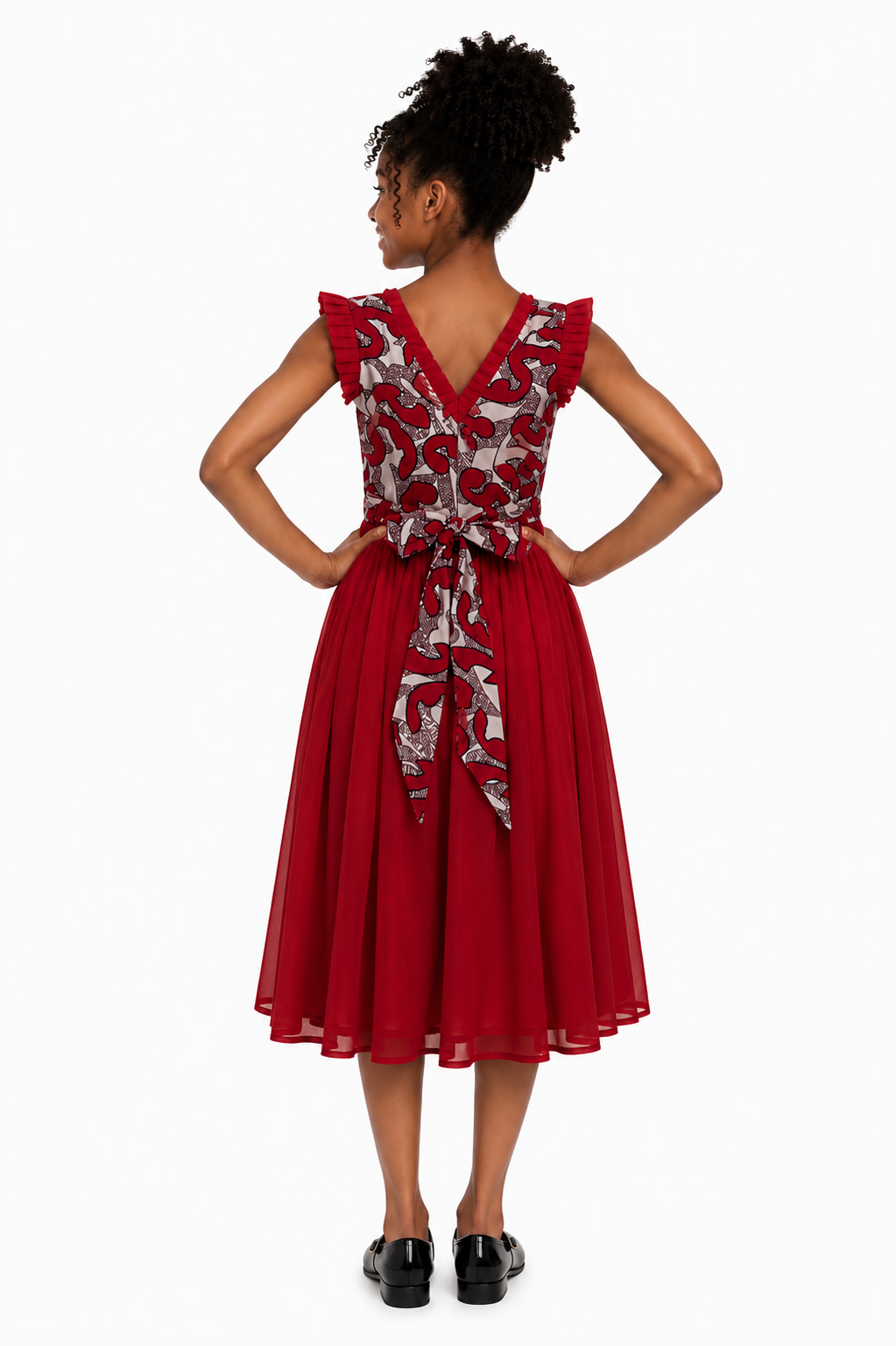 RED CARO OMA CHIFFON MIX DRESS- MN322RED 8-16YR