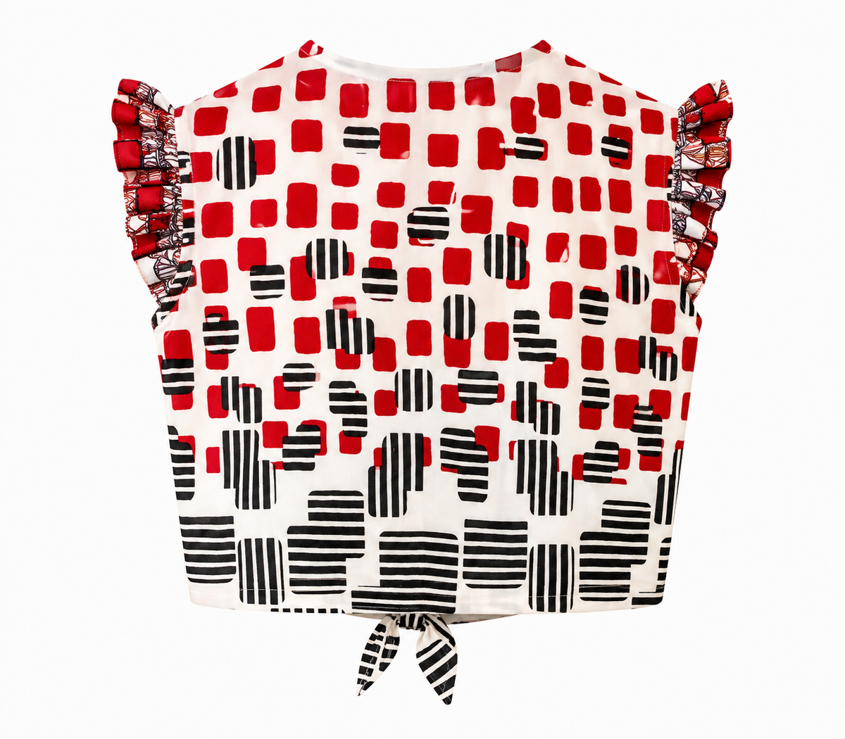 RUBY RHYTHM GEO TIE-FRONT FLUTTER TOP - MN319263GERW
