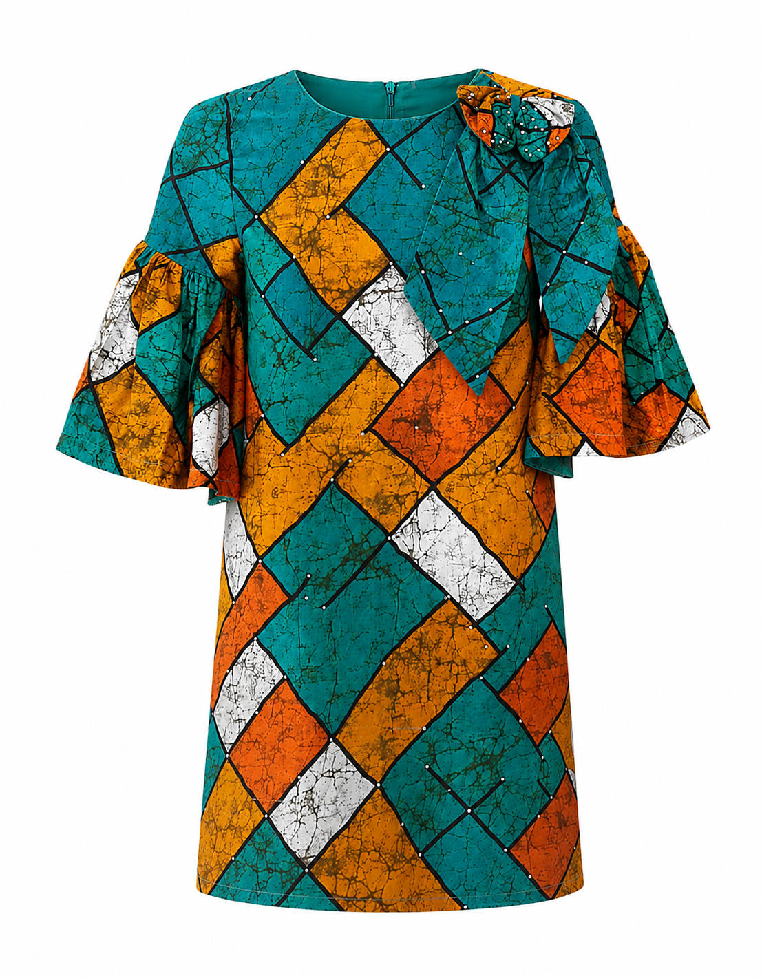 AFUSA TEAL MIX OMA SHIFT DRESS A184 8-12YRS