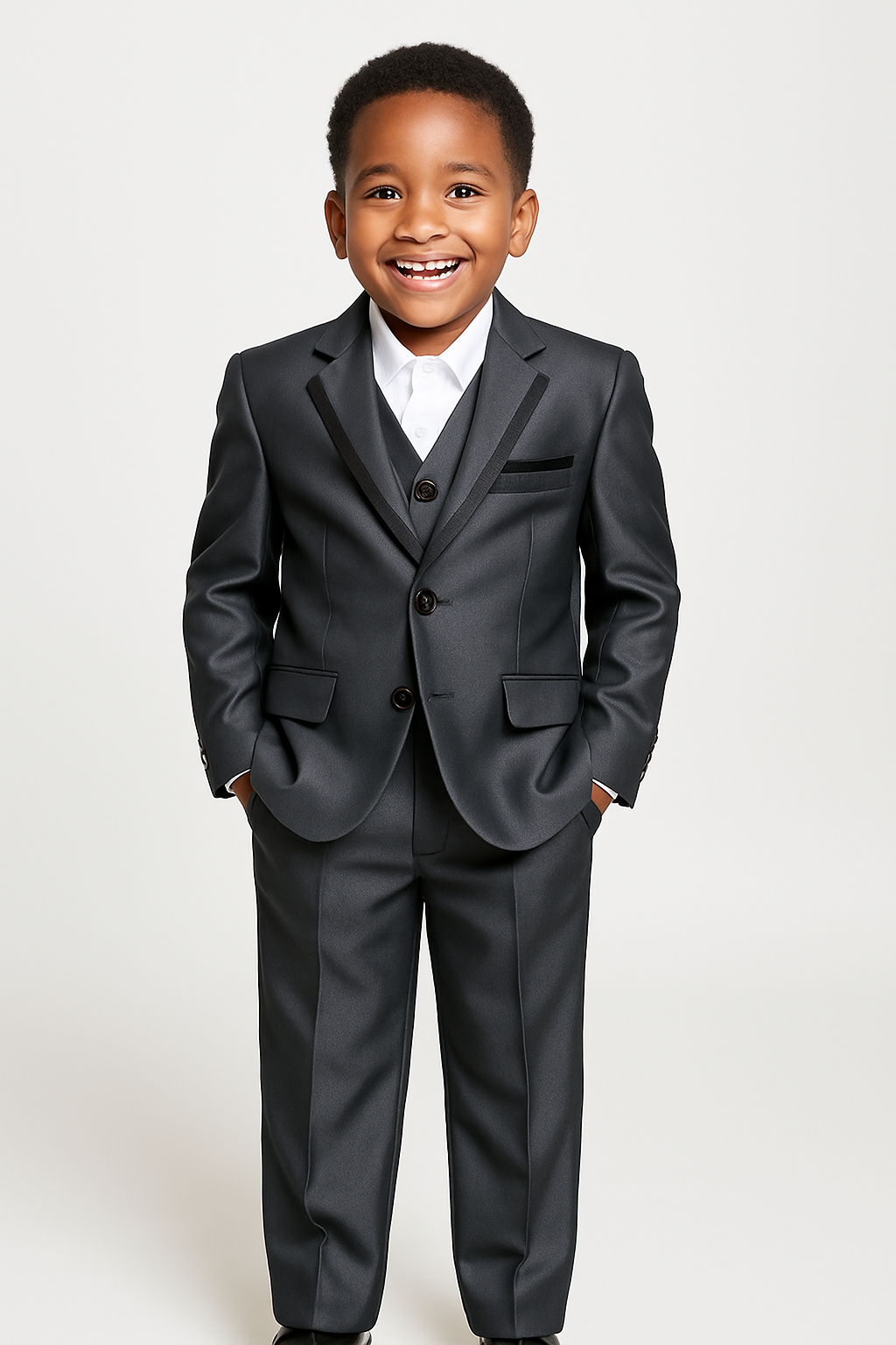 CHARCOAL GREY(SATIN TRIM) BOYS' 3PC SUIT - MD2000CHGRY  1-12 YRS