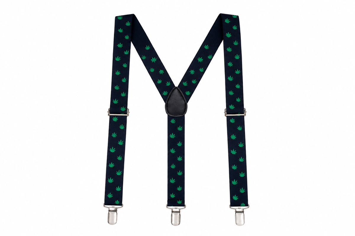 SWEET GREEN LEAF PRINT SUSPENDERS - B49MNBLKGRNLF