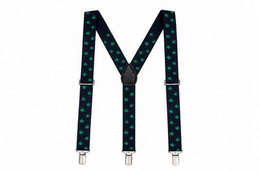 SWEET GREEN LEAF PRINT SUSPENDERS - B49MNBLKGRNLF