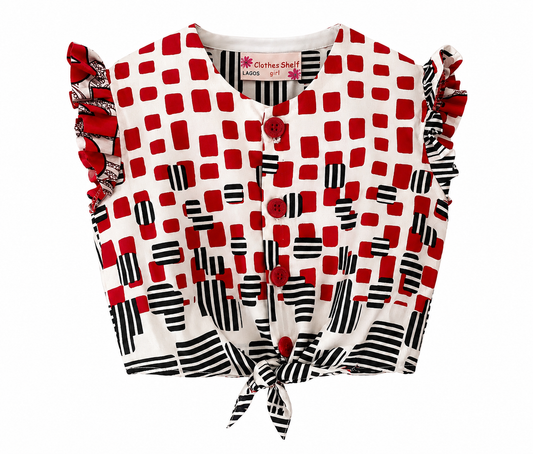 RUBY RHYTHM GEO TIE-FRONT FLUTTER TOP - MN319263GERW