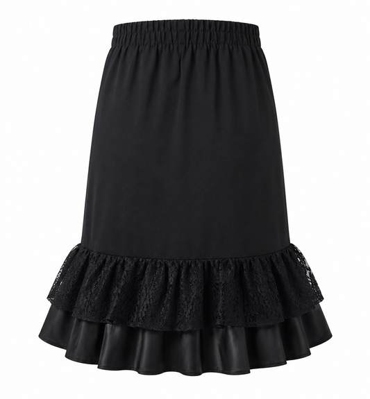 BLACK BELLE SATIN LACE & BOW MIDI SKIRT- C206258MBLK