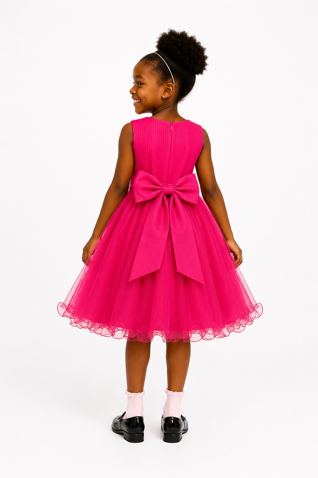 RICH FUCHSIA PINK PRINCESS DOUBLE BOW DRESS - MD859FPNK
