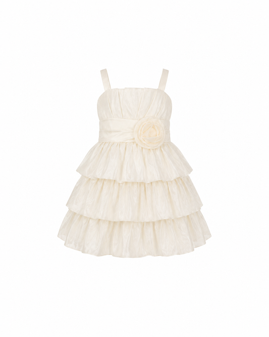 🌼IVORY STRAPPY TIERED PARTY DRESS - SMD101IVY 2-8YRS