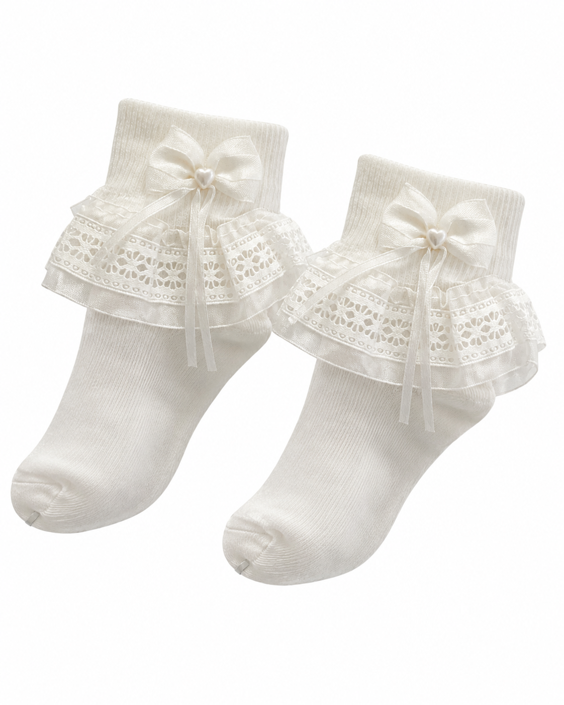 IVORY PRINCESS LACE BOW SOCKS - C80125204IVWHT