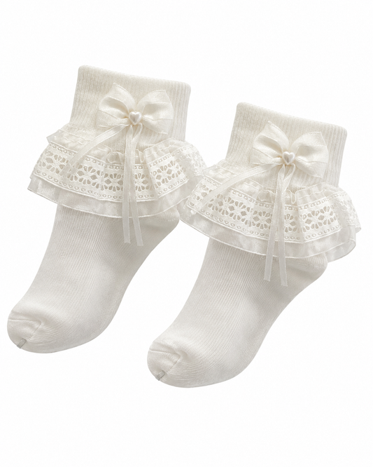 IVORY PRINCESS LACE BOW SOCKS - C80125204IVWHT