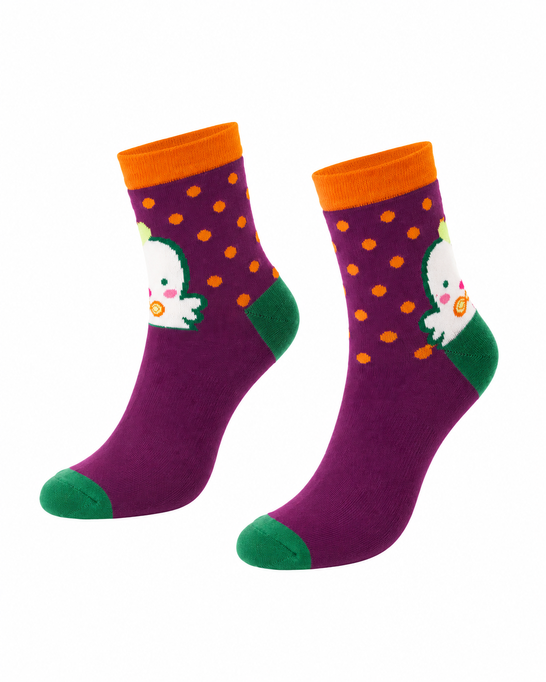 CHARCOAL PURPLE CARTOON CREW SOCKS - MS6953CHPLPLK