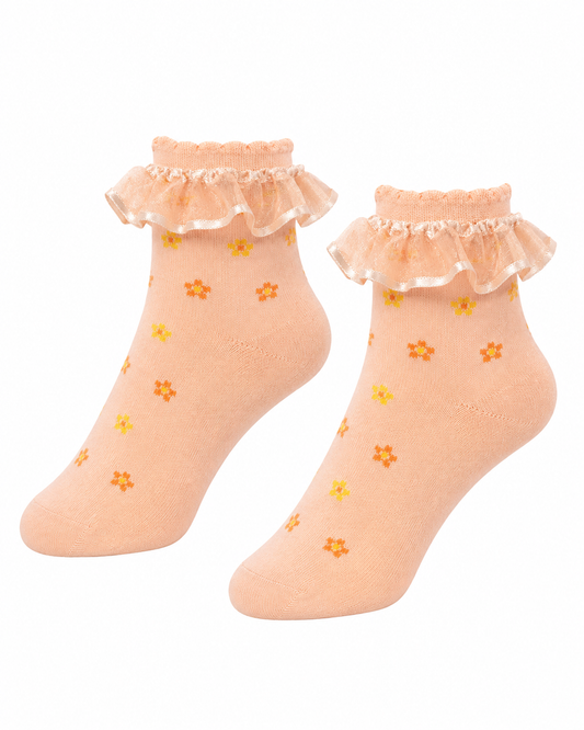 PEACH BLOSSOM FRILLY SOCKS - C804FLPCH