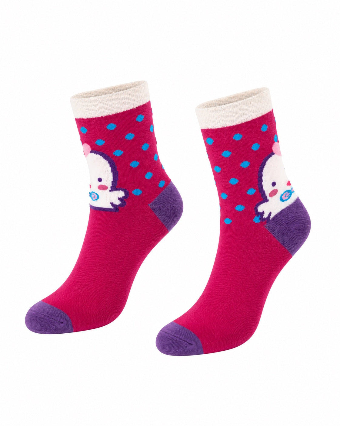 HOT PINK DOT CARTOON SOCKS - MS6957HPNKPLK