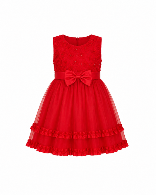 RED DOUBLE LAYER PARTY DRESS MS3301RED