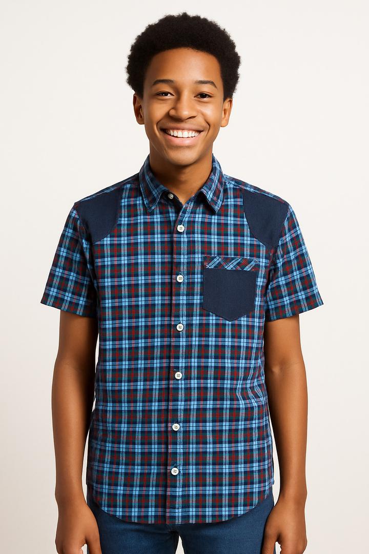 GENESIS BLUE CHECK SHORT SLEEVE SHIRT (12 - 16 YRS)  MN330BLU