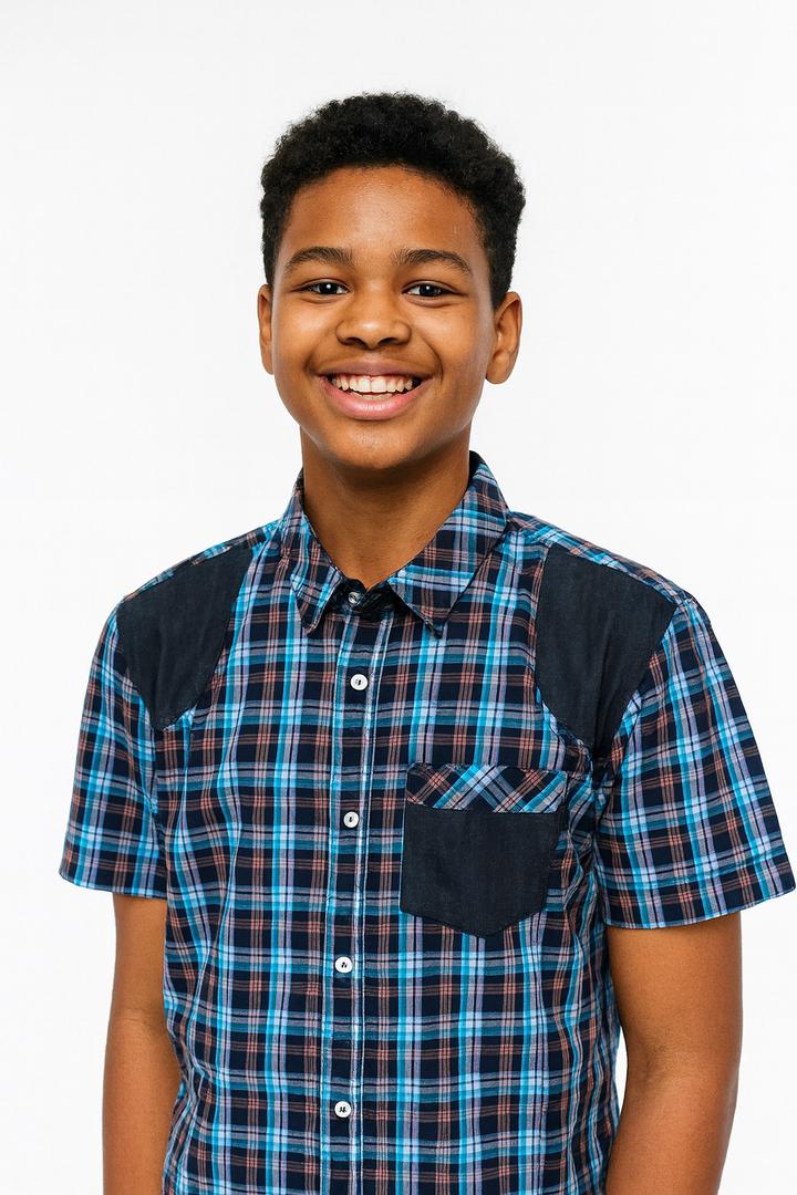 GENESIS BLUE CHECK SHORT SLEEVE SHIRT (12 - 16 YRS)  MN330BLU
