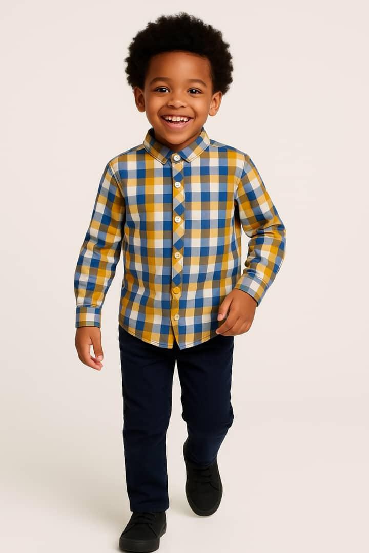 SUNSHINE BOYS' CHECK LONG SLEEVE SHIRT - G10415334MUSBL  1YR-10YR